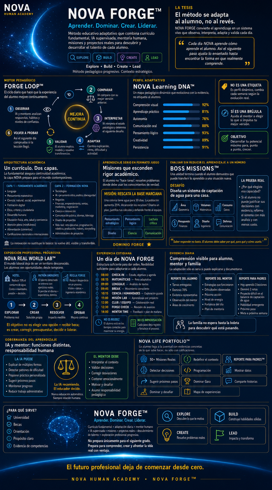 Infografía completa del modelo educativo NOVA FORGE